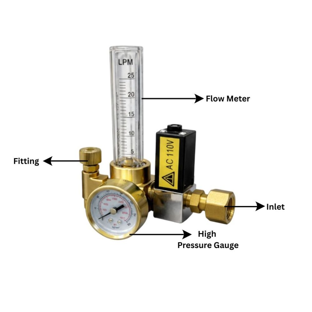 MIG Regulator with Flowmeter 110v brass